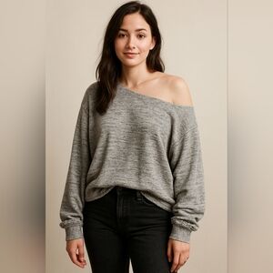 We The Free People Womens Medium Oversized Asymmetrical Gray Top Long Sleeve